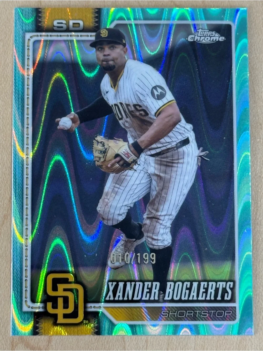 Topps Chrome Xander Bogaerts Holographic Green & Blue Padres Shortstop Card